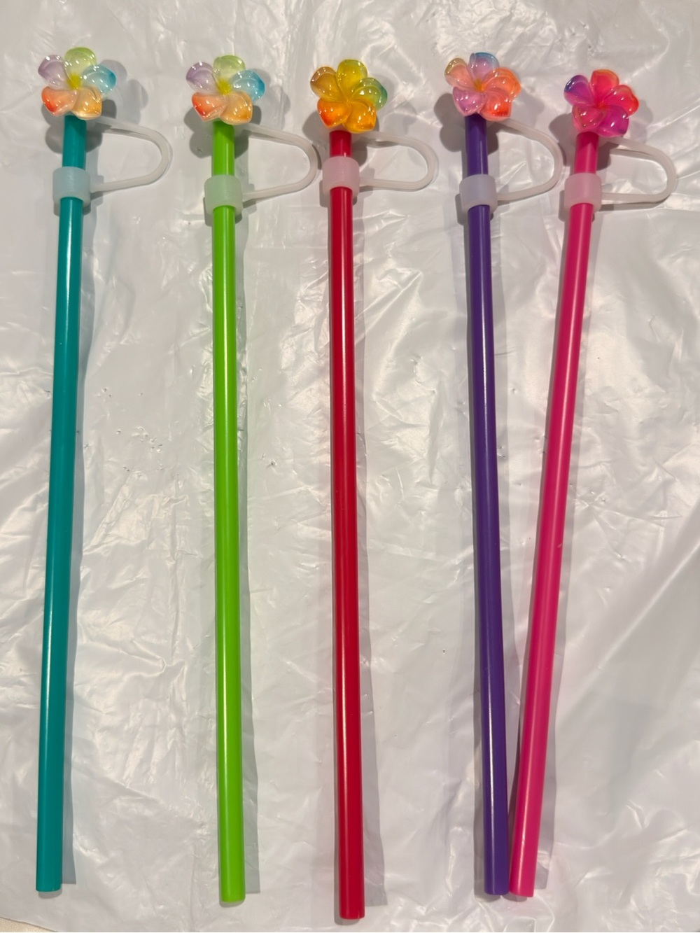 Colorful Flower-Straw Toppers with 2 Straws each - Assorted Colors